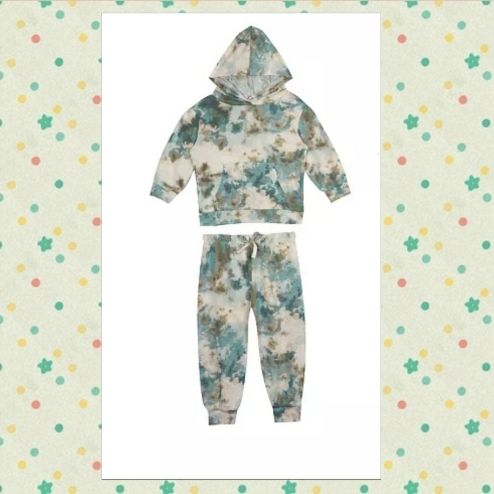 LITTLE Girls Tie Dye Printed French Terry Drawstring Side Top And Matching Sweat